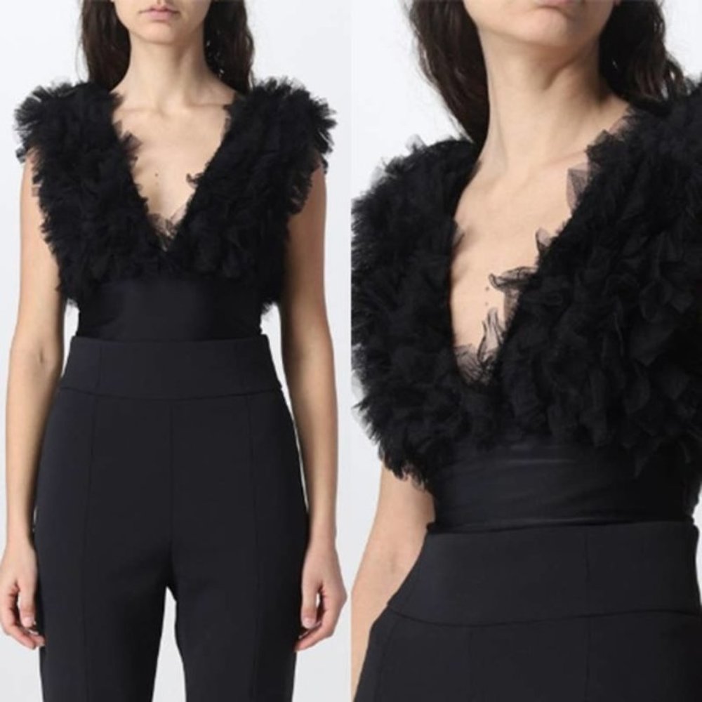 Pinko Elba Sleeveless Deep V-Neck Bodysuit Women's Black Size: Small NWT